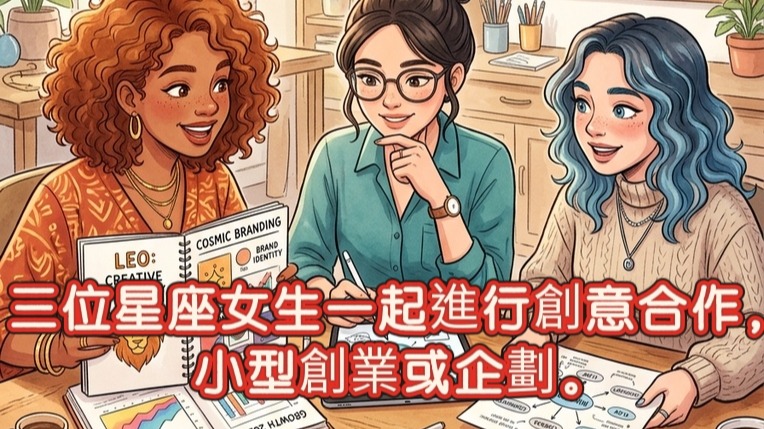 三位星座女生一起進行創意合作，非常適合結合彼此的相異特質與專長，打造出兼具美感與市場潛力的小型創業或企劃。